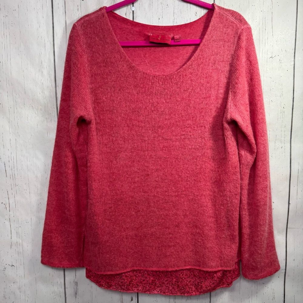 Belle France Pink Knit Sweater Made in Italy Layered Hem Wool Blend Size L Cozy